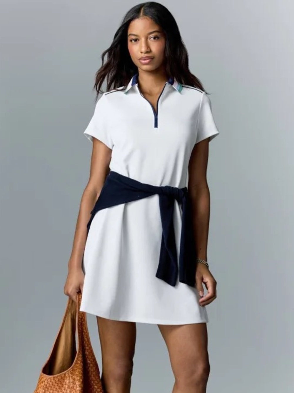RLX Ralph Lauren Pique Knit Quarter Zip Polo Dress | White | Large